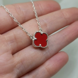 Conjunto Cadena + Dije - Tipo Vancleef  Rojo grande