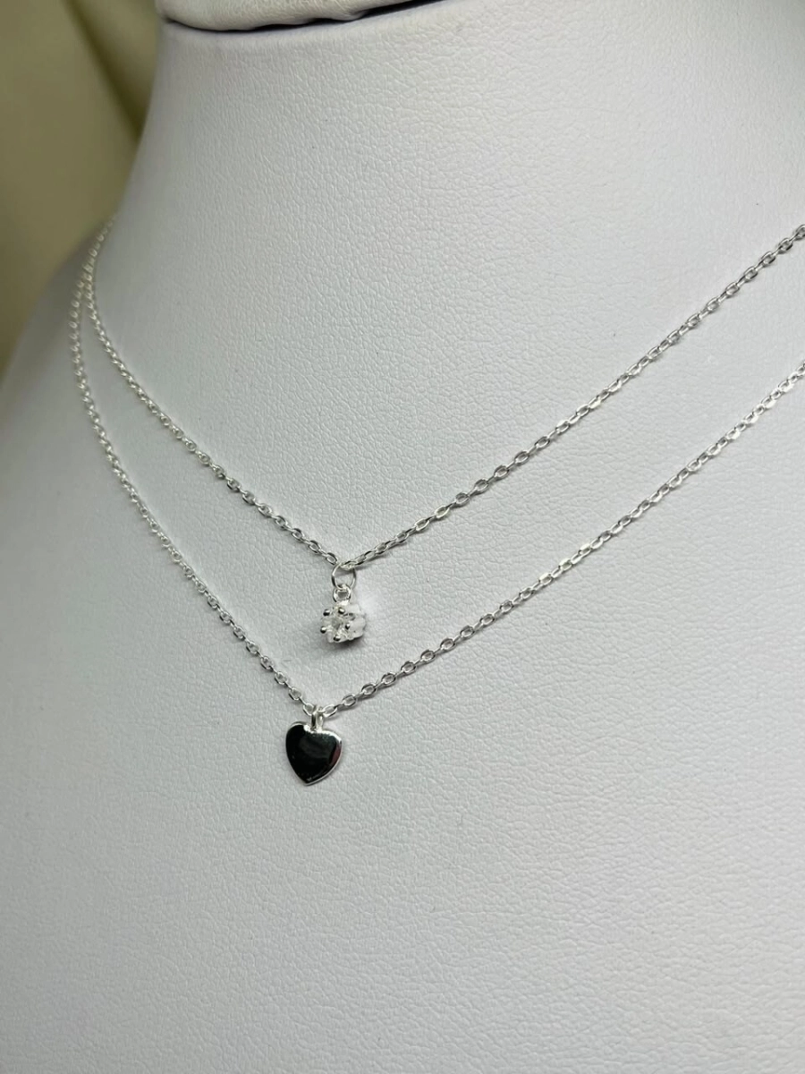Conjunto Cadena Doble + Dijes - coraz�n y cubic 