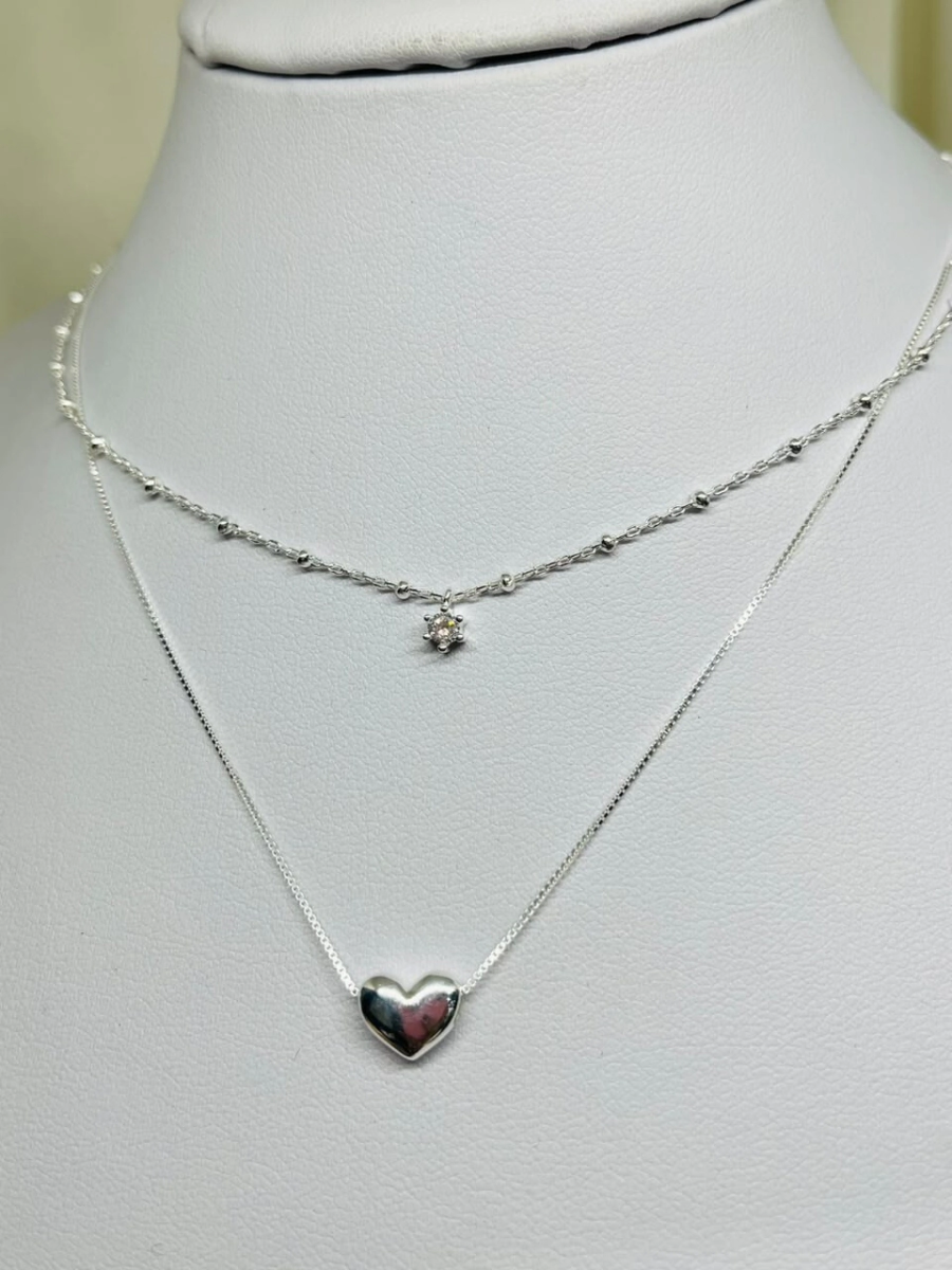 Conjunto Cadena Doble + Dijes - coraz�n y cubic